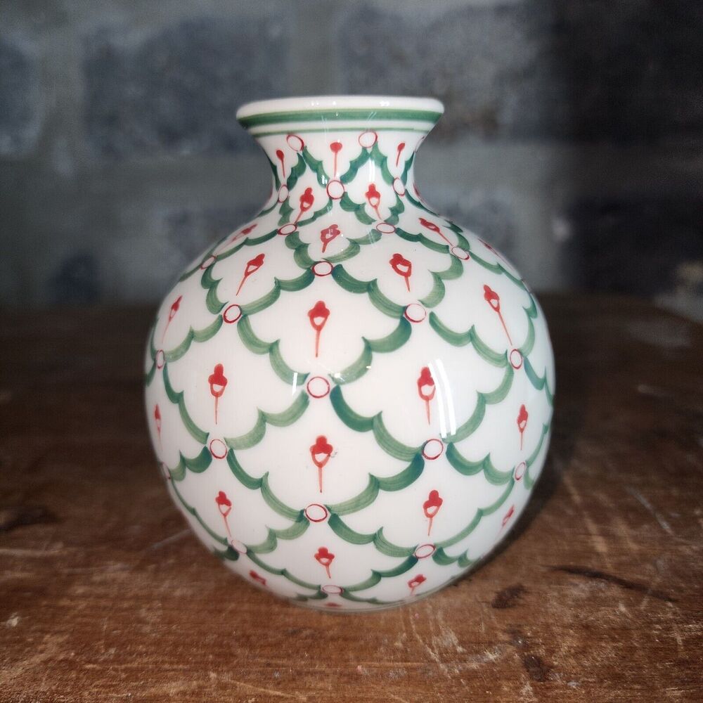 Andrea By SADEK beautiful pink green on white porcelain 4" bud vase